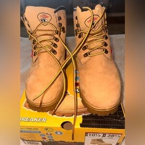 Tan Work Boots with Yellow Laces10 1/2